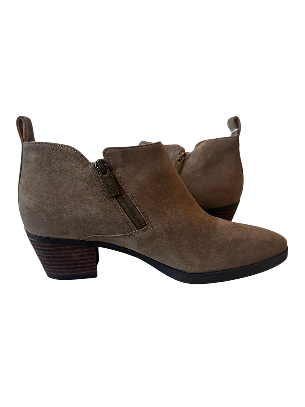 NWT Vionic Cecily Waterproof Tan Taupe Suede Ankle Boots Booties Women's 9.5